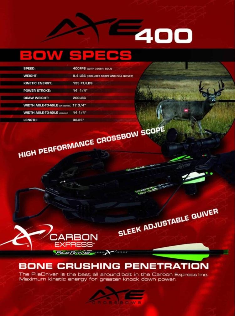 Carbon Express Axe 400 Crossbow with Scope, Quiver & PileDriver Crossbolts - Image 3